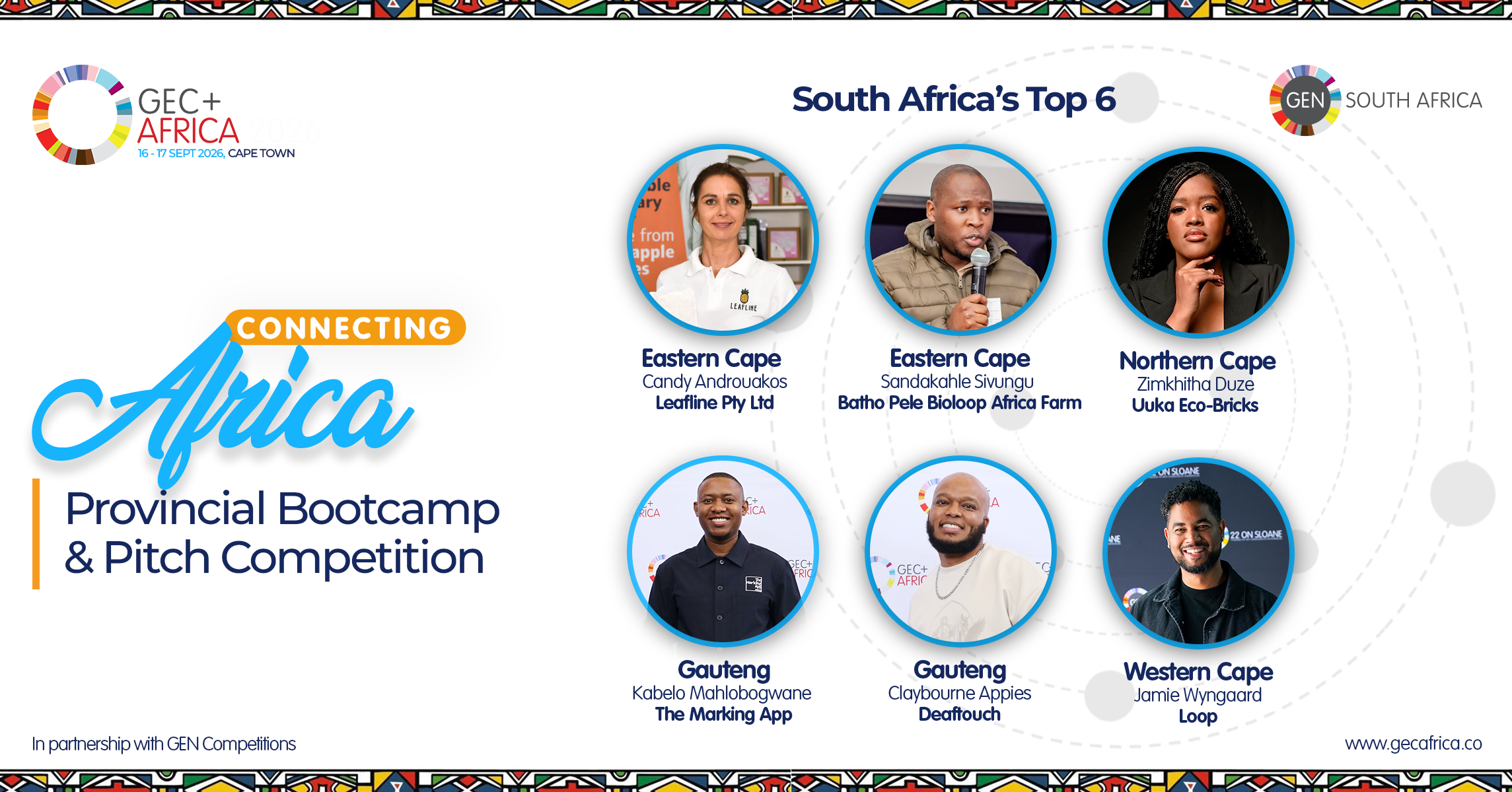 Top 6 entrepreneurs selected to represent South Africa at GEC+Africa 2026